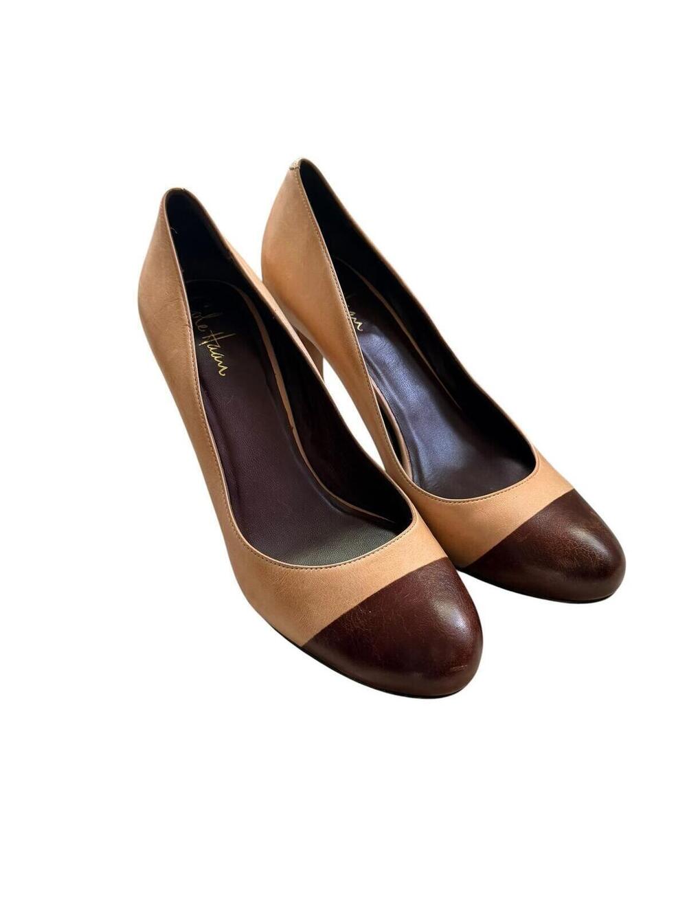 Cole Haan Two-Tone Pumps Brown Toe Cap Leather Heels Women's Size 9.5